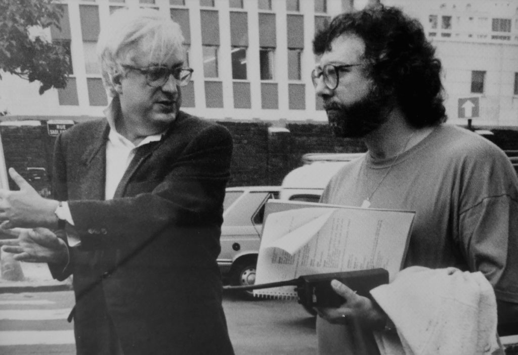 Avec Bertrand Tavernier, sur le tournage de L. 627 - collection personnelle du scénariste